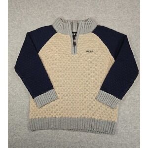DKNY Knit Sweater Boys Size 3T Beige 1/4 Zipper Long Sleeve Mock Neck NWT